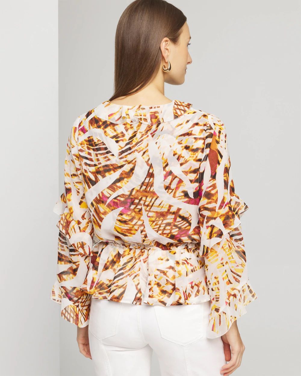 Long Sleeve V-Neck Chiffon Ruffle Blouse | White House Black